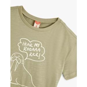 Erkek Bebek Tişört Kısa Kollu Bisiklet Yaka Baskı Detaylı Pamuklu - KOTON - 4SMB10450TK - YEŞİL - 9-12 AY