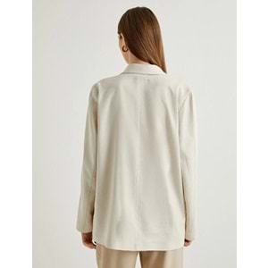Keten Karışımlı Ceket Oversize Cep Detaylı Kruvaze Düğmeli - KOTON - 4SAK50133PW - BEJ - 42