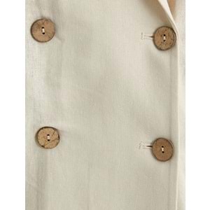 Keten Karışımlı Ceket Oversize Cep Detaylı Kruvaze Düğmeli - KOTON - 4SAK50133PW - BEJ - 42