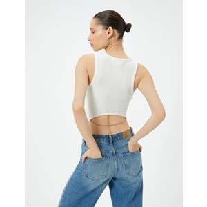 Arkası Zincir Detaylı Crop Atlet - KOTON - 4SAL30091IK - EKRU - XS
