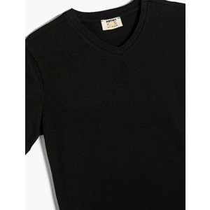 Erkek Çocuk Basic Tişört Kısa Kollu V Yaka Pamuklu - KOTON - 4SKB10001TK - SİYAH - 7-8 YAŞ