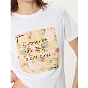 Slogan Baskılı Tişört Kısa Kollu Bisiklet Yaka Pamuklu - KOTON - 4SAK50076EK - BEYAZ - L