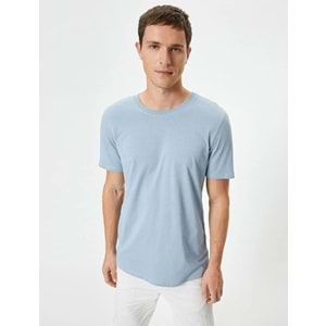 Basic Tişört Slim Fit Bisiklet Yaka Kısa Kollu - KOTON - 4SAM10842HK - MAVİ - L