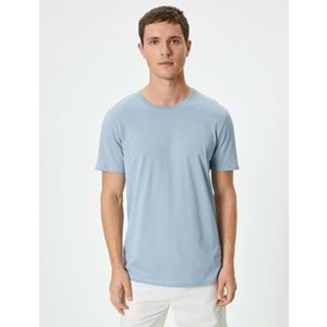 Basic Tişört Slim Fit Bisiklet Yaka Kısa Kollu - KOTON - 4SAM10842HK - MAVİ - L