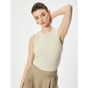 Basic Atlet Bisiklet Yaka Slim Fit - KOTON - 4SAK10062UK - BEJ - M