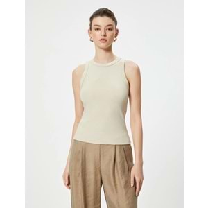 Basic Atlet Bisiklet Yaka Slim Fit - KOTON - 4SAK10062UK - BEJ - M