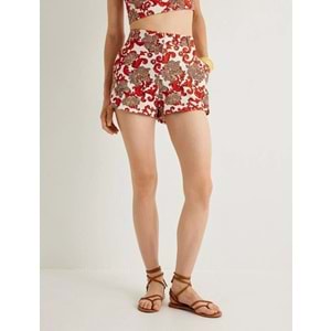 Koton X Melis Ağazat - Çiçekli Mini Şort Yüksek Bel Cepli - KOTON - 4SAK40180EW - TURUNCU DESENLİ - 42