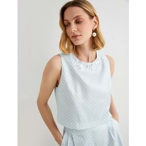 Koton X Tuba Ünsal - Taş Detaylı Bluz - KOTON - 4SAK60447UW - MAVİ EKOSE - 40