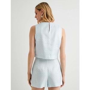 Koton X Tuba Ünsal - Taş Detaylı Bluz - KOTON - 4SAK60447UW - MAVİ EKOSE - 40