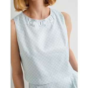 Koton X Tuba Ünsal - Taş Detaylı Bluz - KOTON - 4SAK60447UW - MAVİ EKOSE - 40