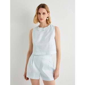 Koton X Tuba Ünsal - Taş Detaylı Bluz - KOTON - 4SAK60447UW - MAVİ EKOSE - 40