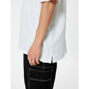 Erkek Giyim Oversize Tişört Kısa Kollu Bisiklet Yaka Pamuklu - KOTON - 5WAM10053HK - BEYAZ - L