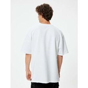 Erkek Giyim Oversize Tişört Kısa Kollu Bisiklet Yaka Pamuklu - KOTON - 5WAM10053HK - BEYAZ - L