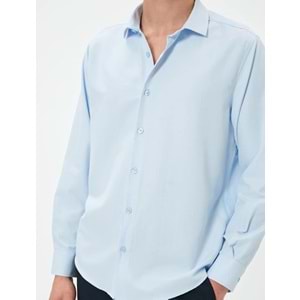 Erkek Giyim Klasik Gömlek Yarım İtalyan Yaka Düğmeli Uzun Kollu - KOTON - 5WAM60001HW - MAVİ - XL