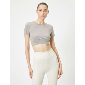 Spor Crop Yoga Tişört Slim Fit Asimetrik Kesim Kısa Kollu Bisiklet Yaka 5WAK10013NK