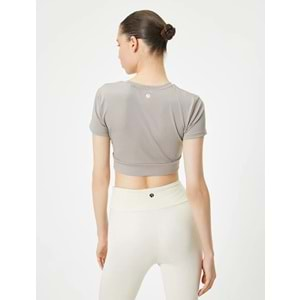 Spor Crop Yoga Tişört Slim Fit Asimetrik Kesim Kısa Kollu Bisiklet Yaka 5WAK10013NK