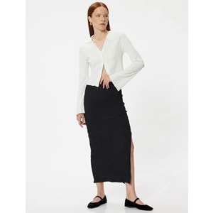 Dokulu Kalem Etek Midi Boy Yırtmaç Detaylı Slim Fit - KOTON - 5WAK10083EK - SİYAH - XL