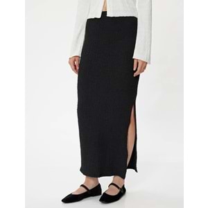 Dokulu Kalem Etek Midi Boy Yırtmaç Detaylı Slim Fit - KOTON - 5WAK10083EK - SİYAH - XL