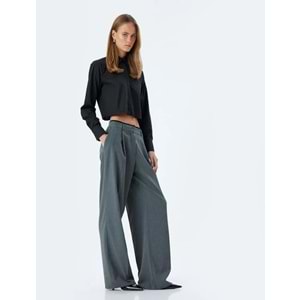 Geniş Paça Kumaş Pantolon Pile Detaylı Cepli - KOTON - 5WAK40028PW - GRİ - 42