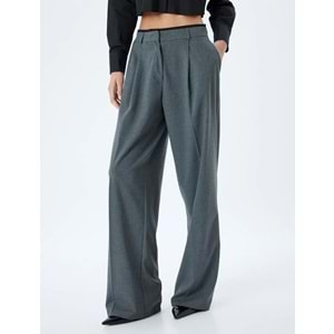 Geniş Paça Kumaş Pantolon Pile Detaylı Cepli - KOTON - 5WAK40028PW - GRİ - 42