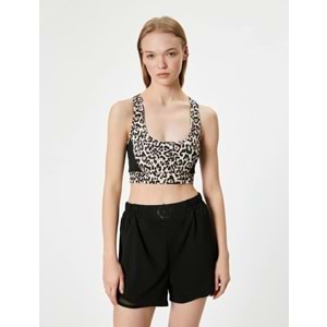 Sporcu Sütyeni Kaplı U Yaka Leopar Desenli Slim Fit - KOTON - 5WAK30055NK - LEOPAR DESENLİ - XS