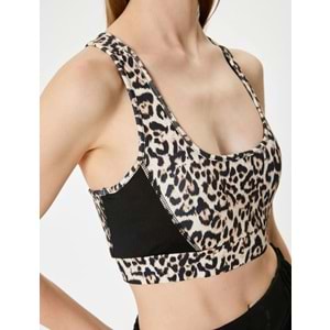 Sporcu Sütyeni Kaplı U Yaka Leopar Desenli Slim Fit - KOTON - 5WAK30055NK - LEOPAR DESENLİ - XS