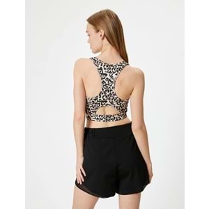 Sporcu Sütyeni Kaplı U Yaka Leopar Desenli Slim Fit - KOTON - 5WAK30055NK - LEOPAR DESENLİ - XS