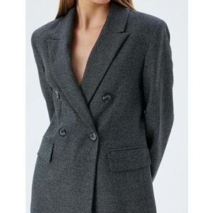Oversize Blazer Ceket Kruvaze Ters Yaka Kapaklı Cepli Düğmeli - KOTON - 5WAK50009EW - ANTRASİT - 42