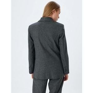 Oversize Blazer Ceket Kruvaze Ters Yaka Kapaklı Cepli Düğmeli - KOTON - 5WAK50009EW - ANTRASİT - 42