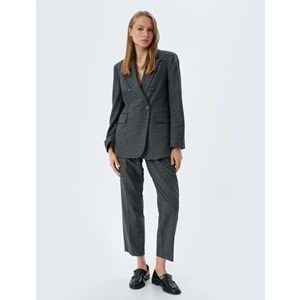 Oversize Blazer Ceket Kruvaze Ters Yaka Kapaklı Cepli Düğmeli - KOTON - 5WAK50009EW - ANTRASİT - 42