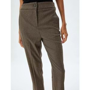 Havuç Kesim Pantolon Kısa Paça Standart Bel Cepli - KOTON - 5WAK40006EW - KAHVERENGİ EKOSE - 36
