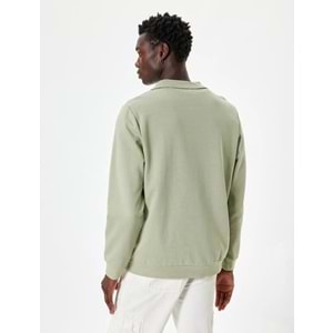 Slogan Baskılı Sweatshirt Fermuarlı Yaka Pamuklu - KOTON - 5WAM70093MK - YEŞİL - XL