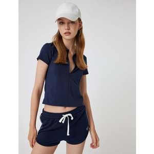Polo Yaka Tişört Fermuarlı Slim Fit Kısa Kollu - KOTON - 5WAL10493IK - LACİVERT - M