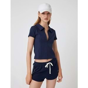 Polo Yaka Tişört Fermuarlı Slim Fit Kısa Kollu - KOTON - 5WAL10493IK - LACİVERT - M