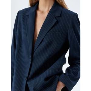 Blazer Ceket Kruvaze Ters Yaka Düğmeli Cepli - KOTON - 5WAK50025PW - LACİVERT ÇİZGİLİ - 32