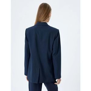 Blazer Ceket Kruvaze Ters Yaka Düğmeli Cepli - KOTON - 5WAK50025PW - LACİVERT ÇİZGİLİ - 32