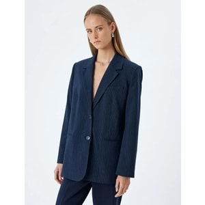 Blazer Ceket Kruvaze Ters Yaka Düğmeli Cepli - KOTON - 5WAK50025PW - LACİVERT ÇİZGİLİ - 32
