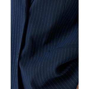 Blazer Ceket Kruvaze Ters Yaka Düğmeli Cepli - KOTON - 5WAK50025PW - LACİVERT ÇİZGİLİ - 32
