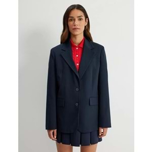 Uzun Oversize Blazer Ceket Cep Detaylı Düğmeli 5WAK50026PW