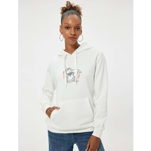 Oversize Kapüşonlu Sweatshirt Kanguru Cep Detaylı Baskılı Şardonlu 5WAL10029IK