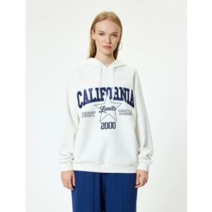 Oversize Kapüşonlu Sweatshirt Kolej İşlemeli Uzun Kollu Şardonlu 5WAL10036IK