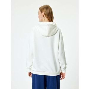 Oversize Kapüşonlu Sweatshirt Kolej İşlemeli Uzun Kollu Şardonlu 5WAL10036IK