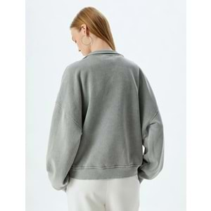 Oversize Sweatshirt Yarım Fermuarlı Kanguru Cepli Yıkamalı Dik Yaka 5WAL10130IK