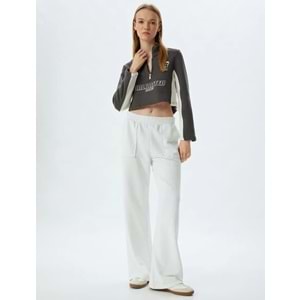 Crop Sweatshirt Yarım Fermuarlı Slogan Baskılı Dik Yaka Şardonlu - KOTON - 5WAL10173IK - GRİ - XS