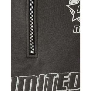 Crop Sweatshirt Yarım Fermuarlı Slogan Baskılı Dik Yaka Şardonlu - KOTON - 5WAL10173IK - GRİ - XS