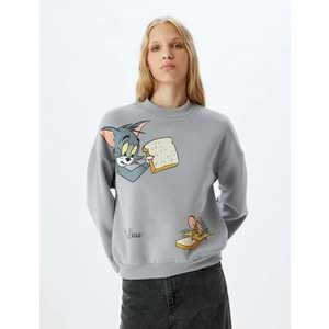 Tom ve Jerry Oversize Sweatshirt Dik Yaka Lisanslı Baskılı Şardonlu 5WAL10196IK