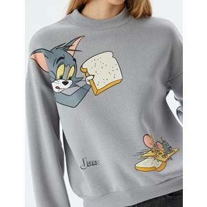 Tom ve Jerry Oversize Sweatshirt Dik Yaka Lisanslı Baskılı Şardonlu 5WAL10196IK