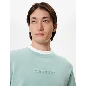 Bisiklet Yaka Sweatshirt Slogan Baskılı Uzun Kollu Pamuklu - KOTON - 5WAM70092MK - YEŞİL - XXL