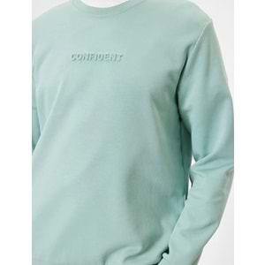 Bisiklet Yaka Sweatshirt Slogan Baskılı Uzun Kollu Pamuklu - KOTON - 5WAM70092MK - YEŞİL - XXL
