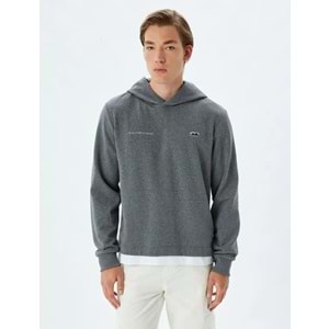 Kapşonlu Sweatshirt Slogan İşlemeli Yıkamalı Pamuk Karışımlı - KOTON - 5WAM70010MK - ANTRASİT - L